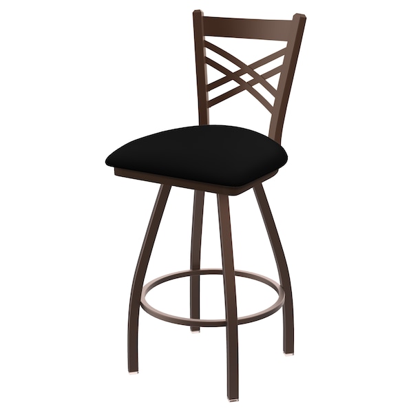 36" Swivel Bar Stool, Bronze Finish, Black Vinyl Seat